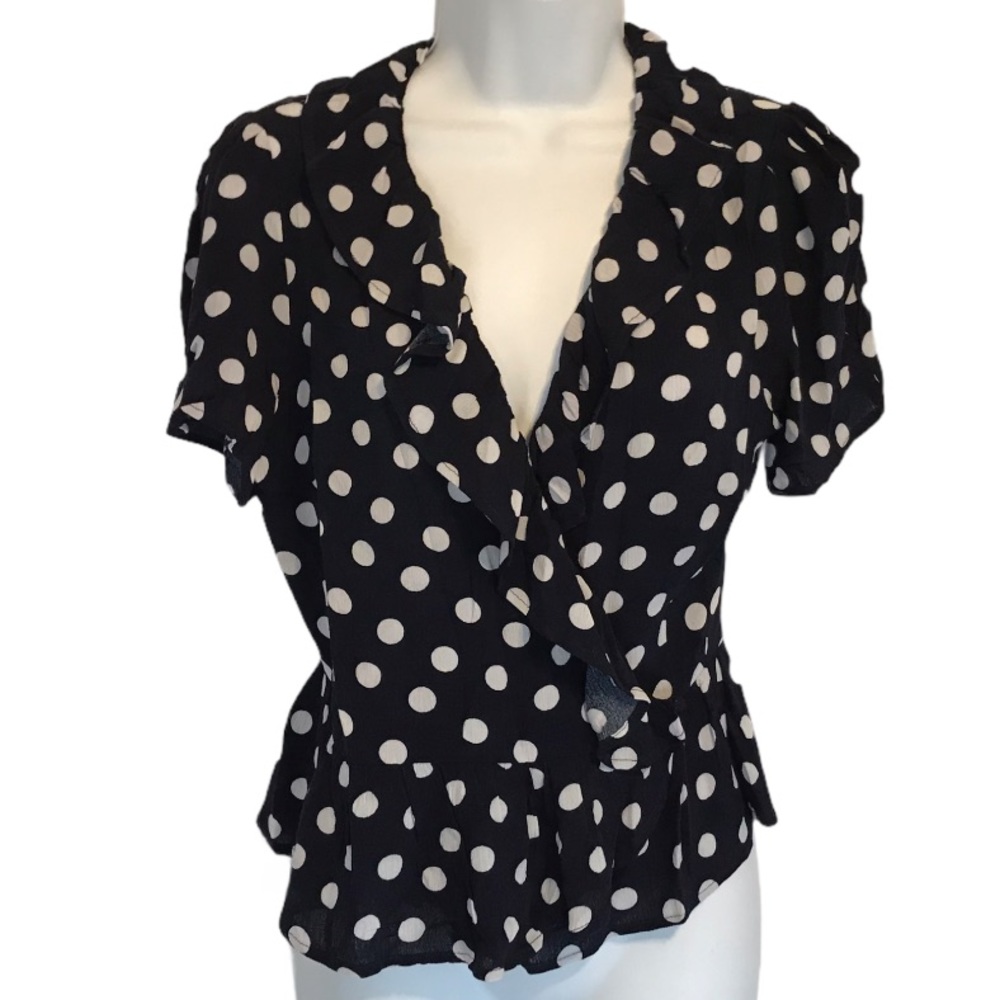 Aqua Polka Dot Wrap Top Blouse NWT